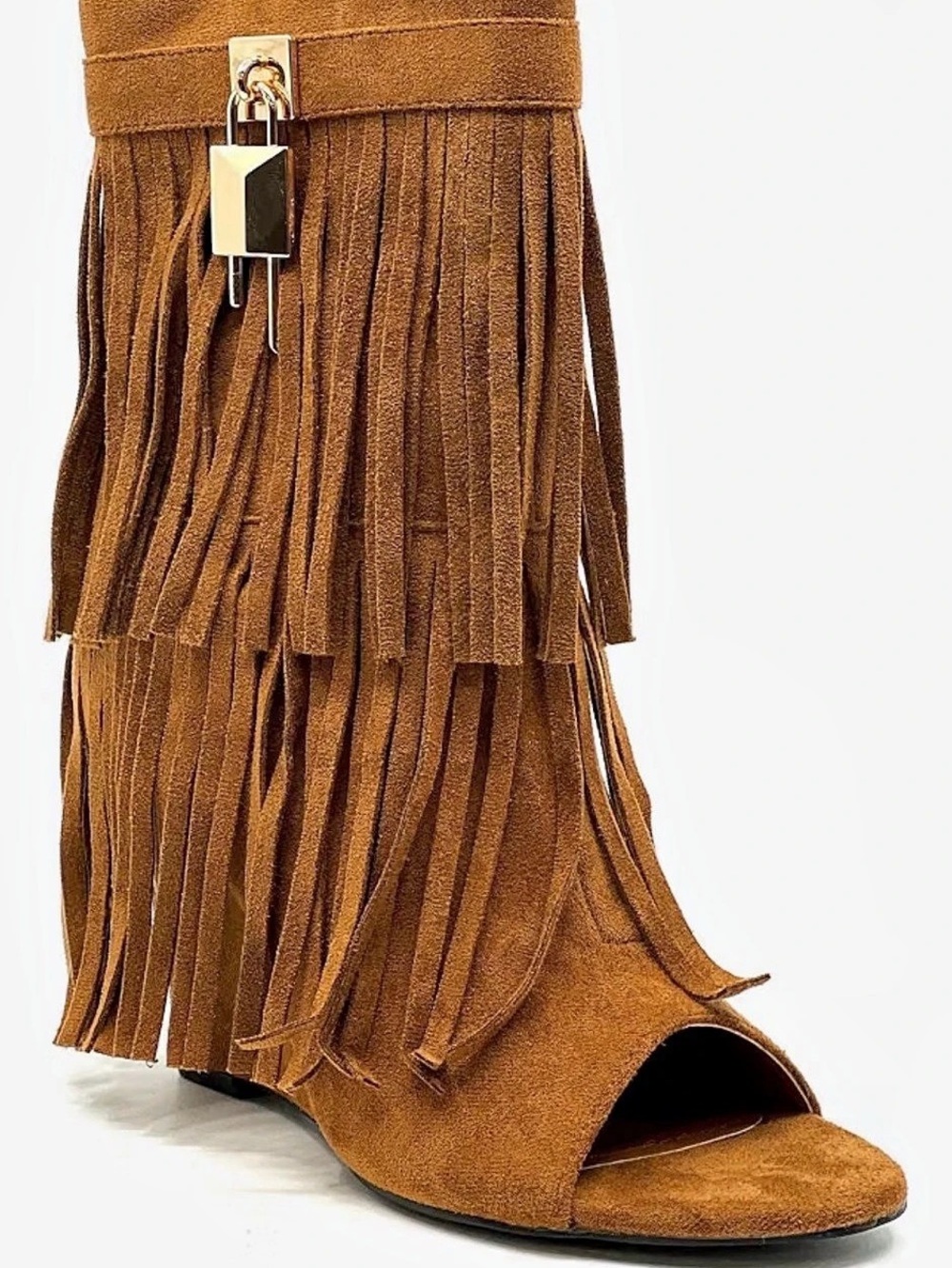 Cape Robbin Cerritos Fringe Wedge Booties Brown US 8